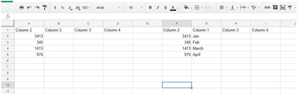 Chuyển cột bằng lệnh sao chép 2